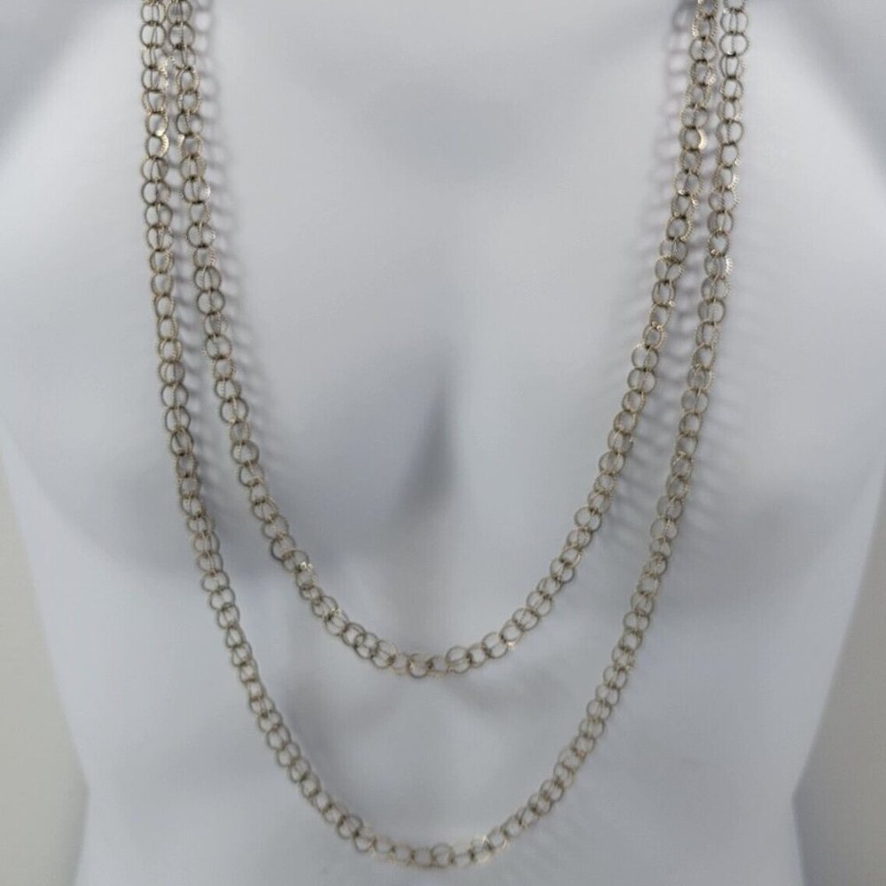 *B) Vintage Guatemalan Silver Plated Extra Long Lasso Wedding Chain 70"